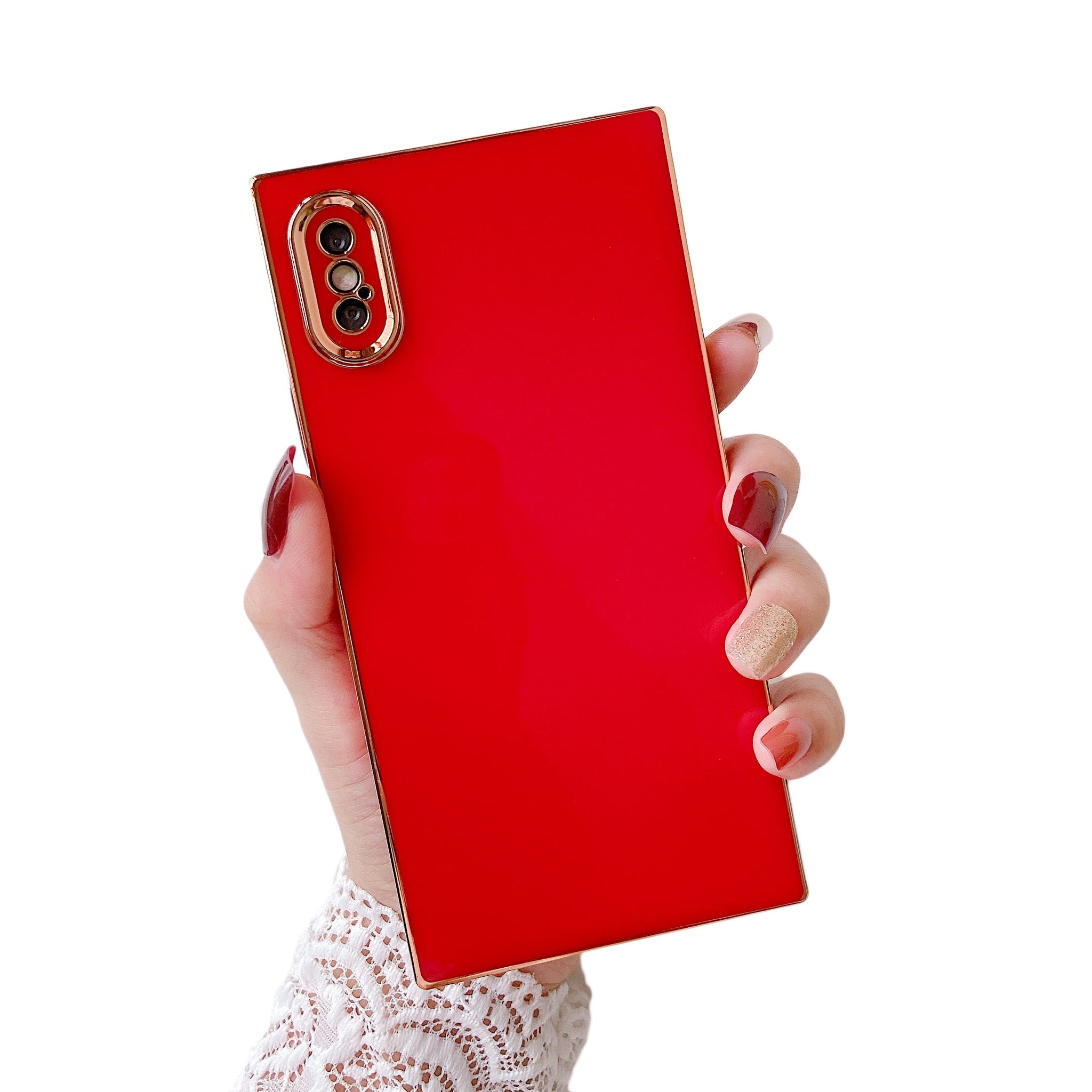 iPhone XR Case Square Plated Plain Color (Red)