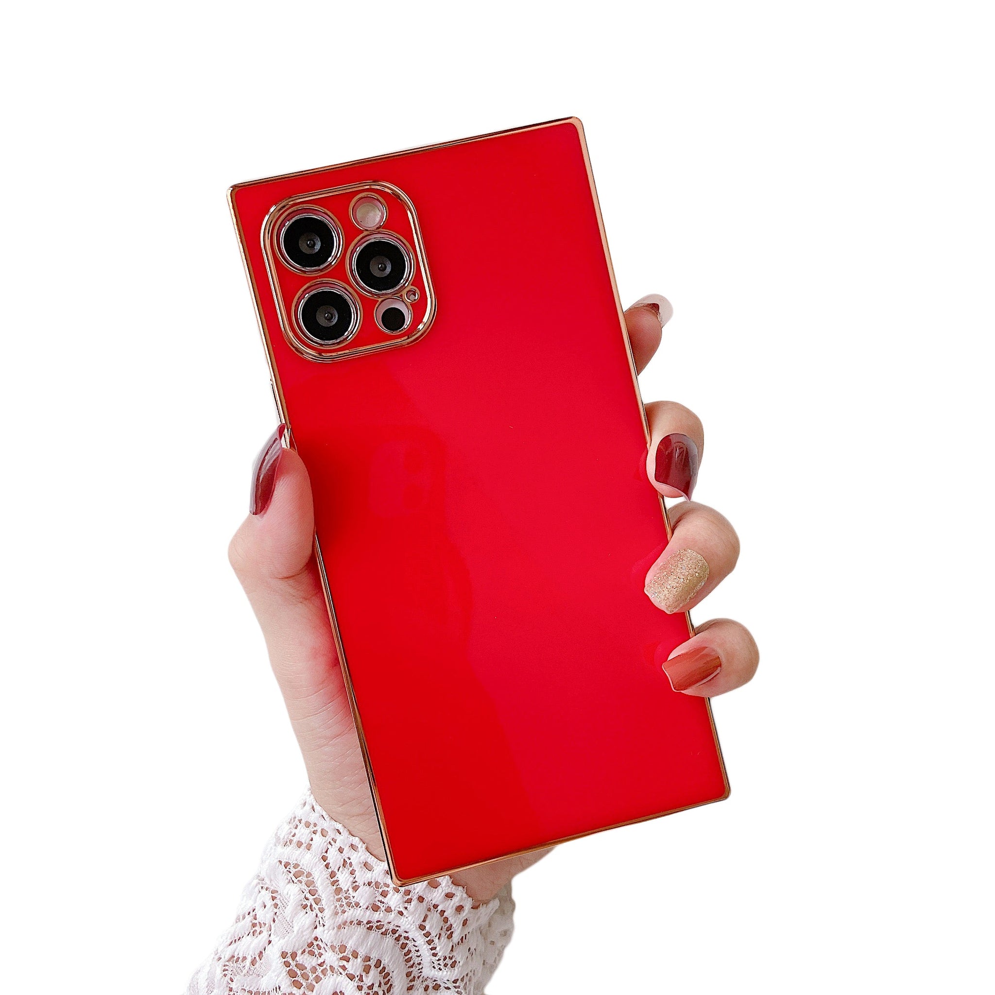 iPhone 11 Pro Case Square Plated Plain Color (Red)