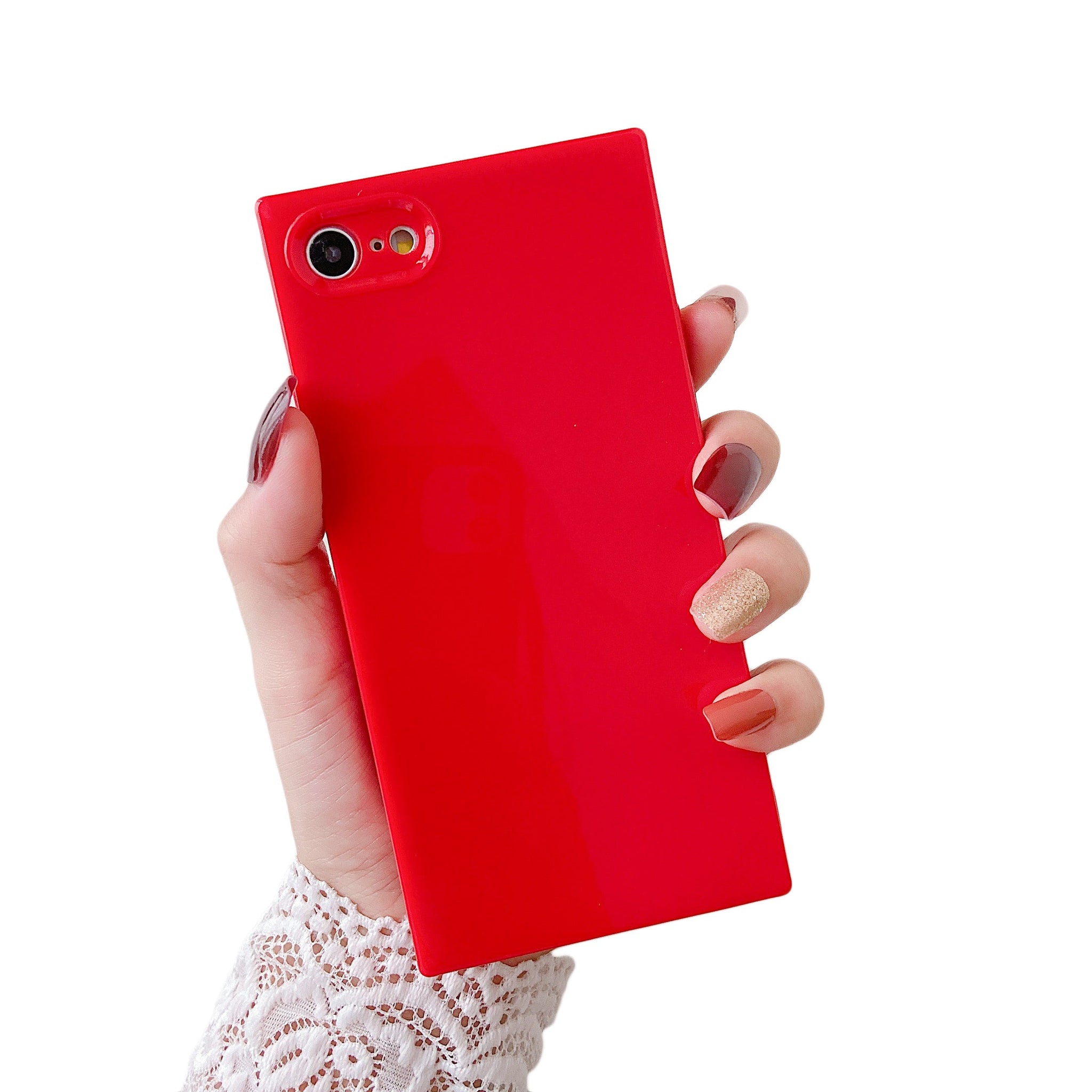 iPhone SE 2022/SE 2020/iPhone 8/7 Case Square Plain Color (Red)