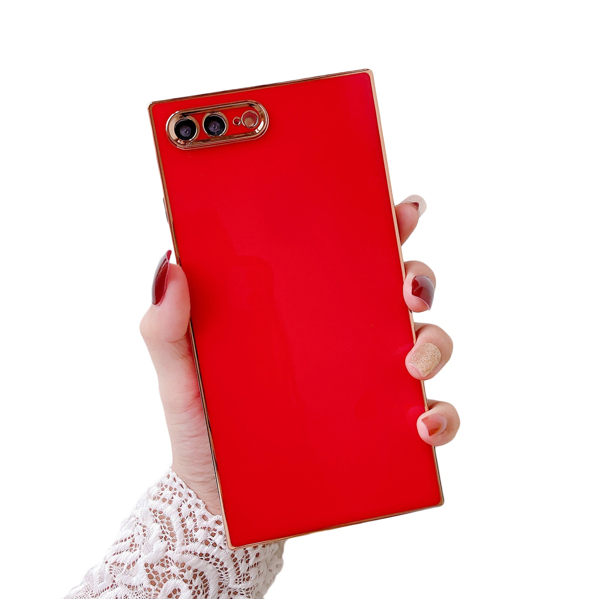 iPhone 8 Plus/7 Plus Case Square Plated Plain Color (Red)
