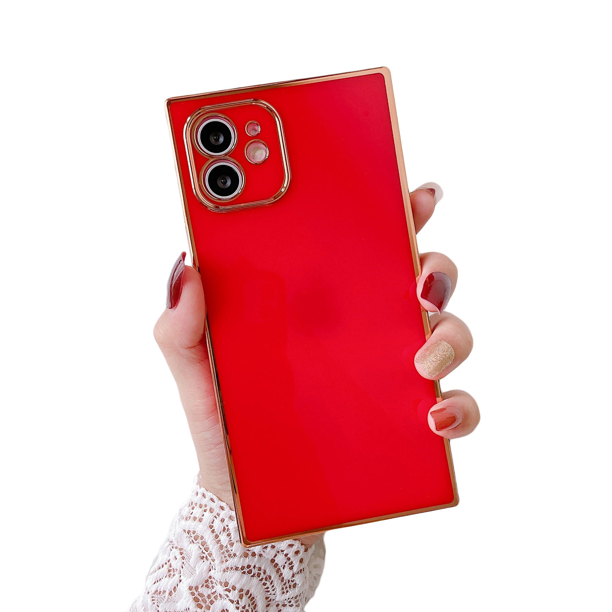 iPhone 11 Case Square Plated Plain Color (Red)