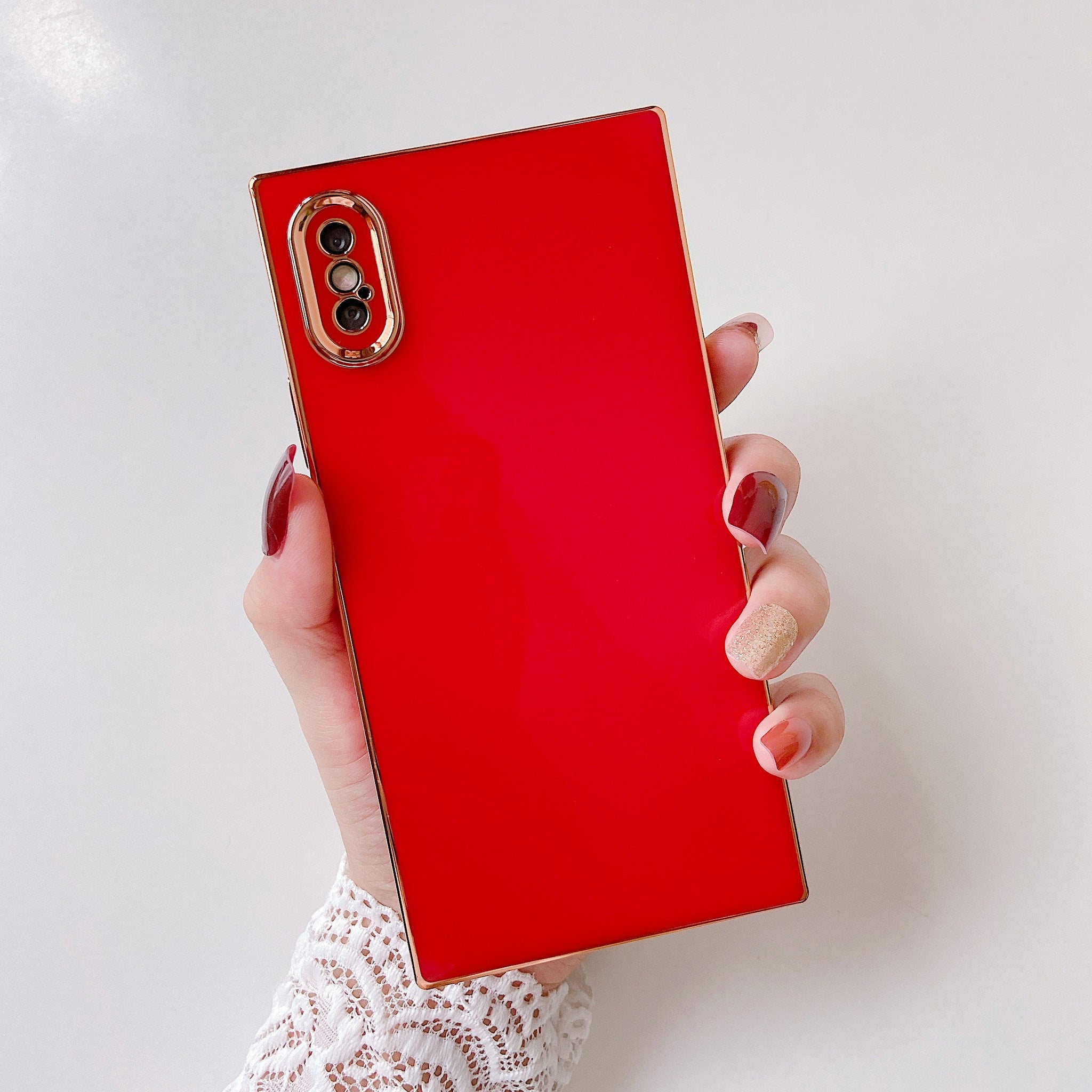 iPhone XR Case Square Plated Plain Color (Red)