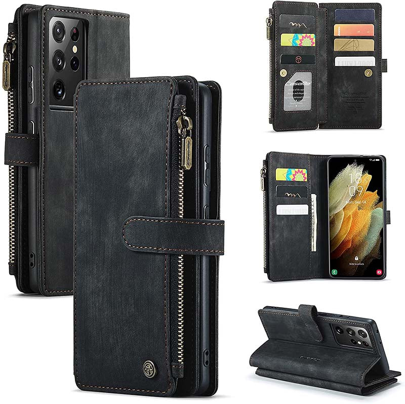 Caeouts Premium Handmade PU Leather Zipper Phone Case