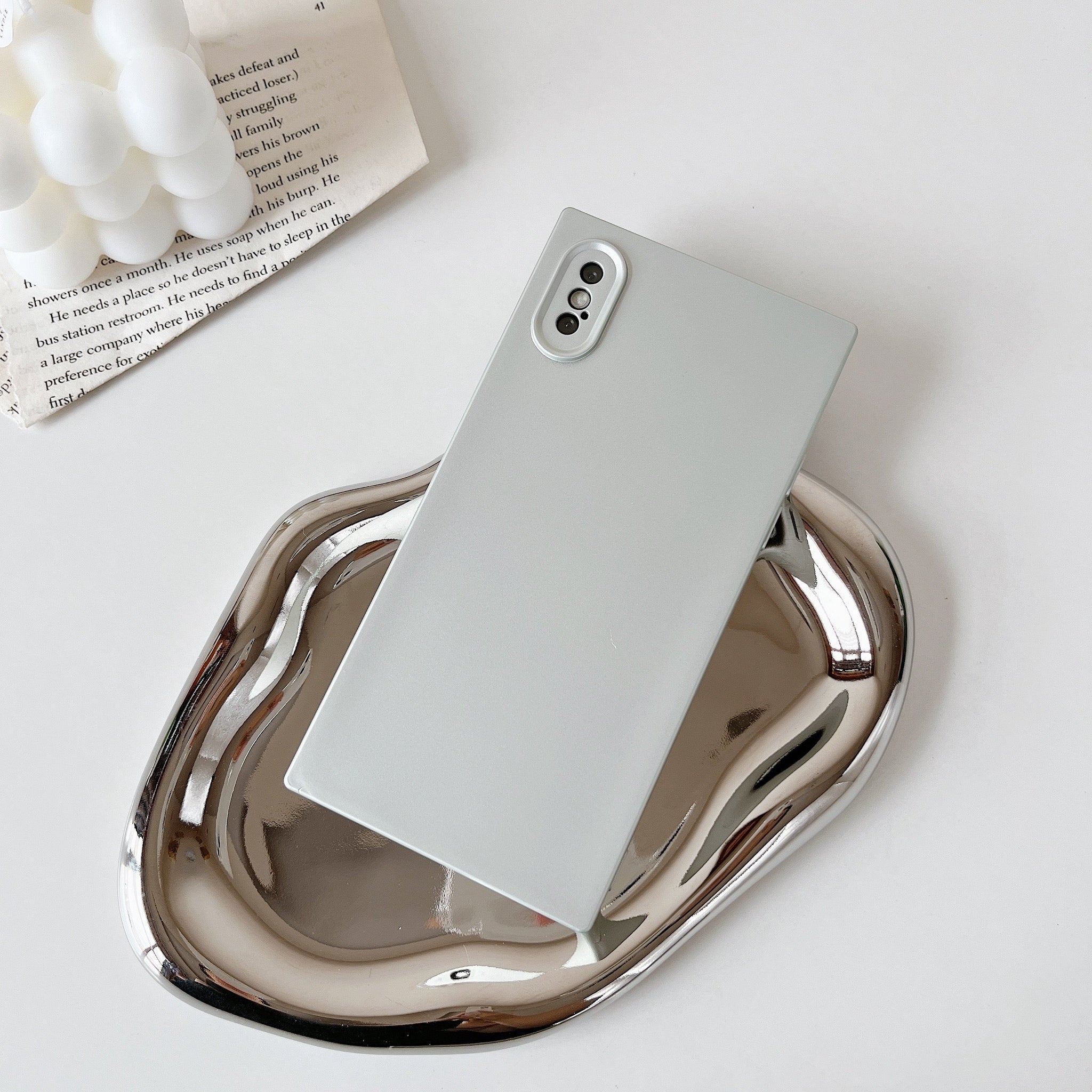 iPhone XS Max Case Square Silicone Camera Protector (Silver)