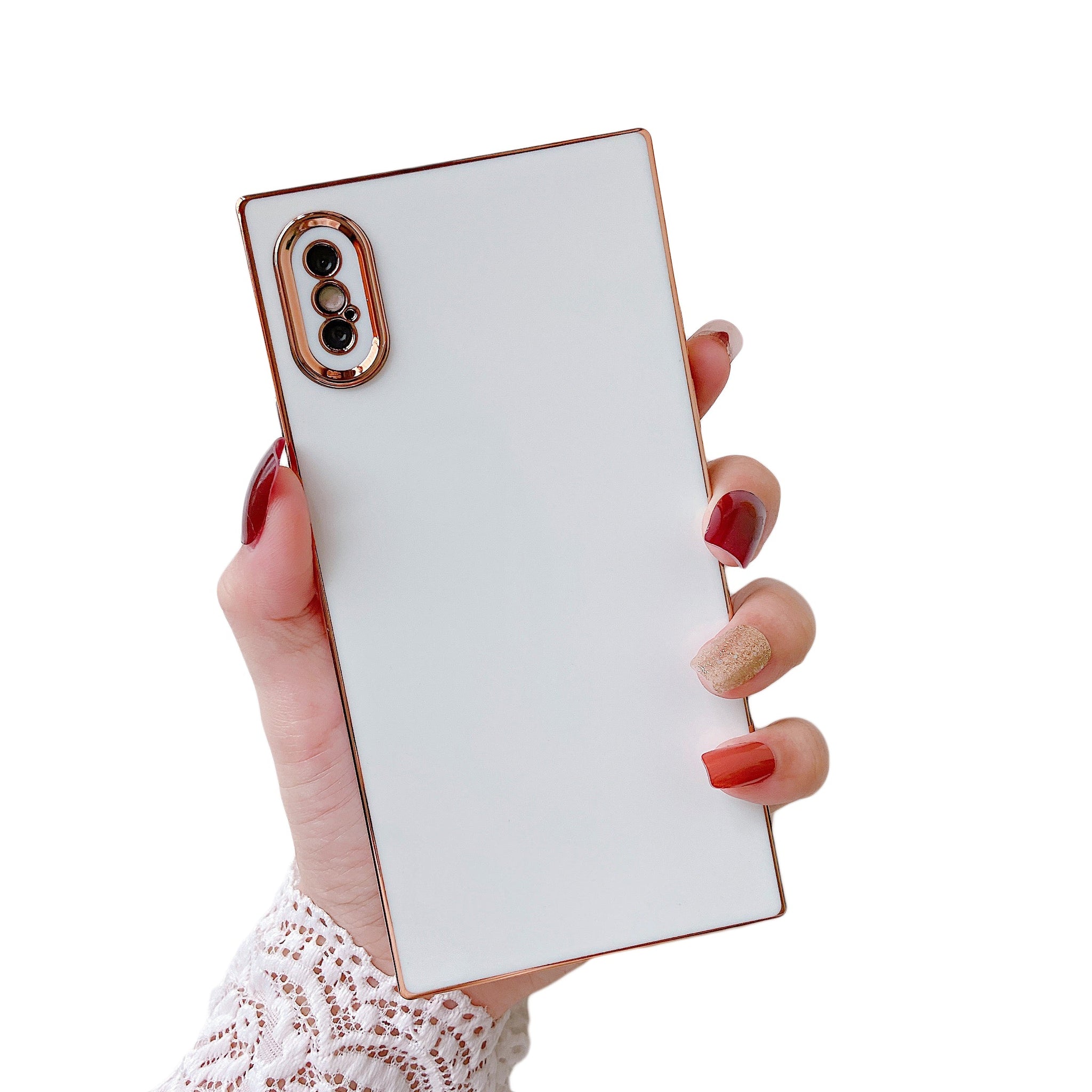 iPhone XS Max Case Square Plated Plain Color (White)