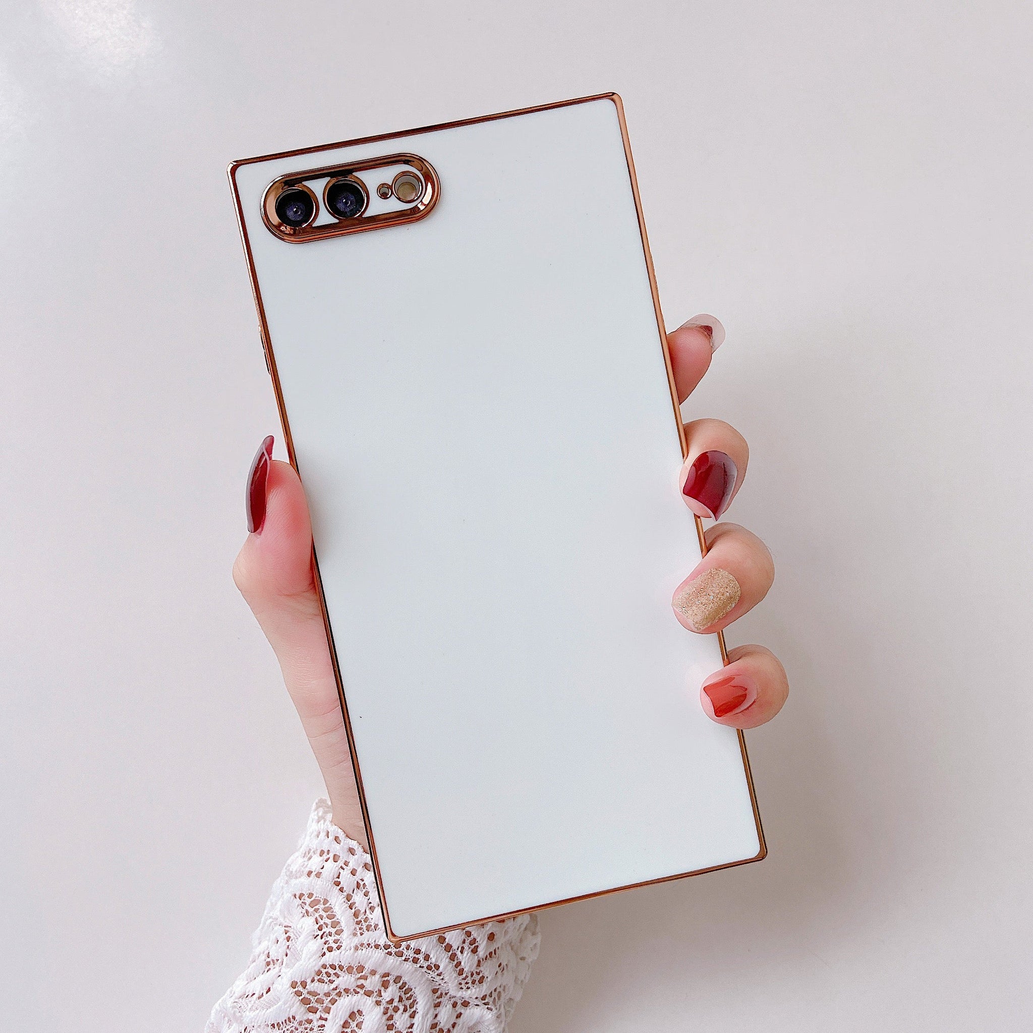 iPhone 8 Plus/7 Plus Case Square Plated Plain Color (White)
