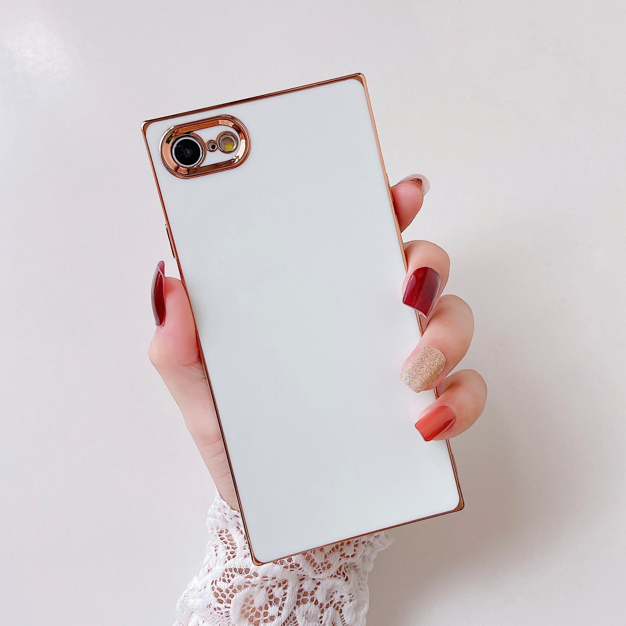 iPhone SE 2022/SE 2020/iPhone 8/7 Case Square Plated Plain Color (White)