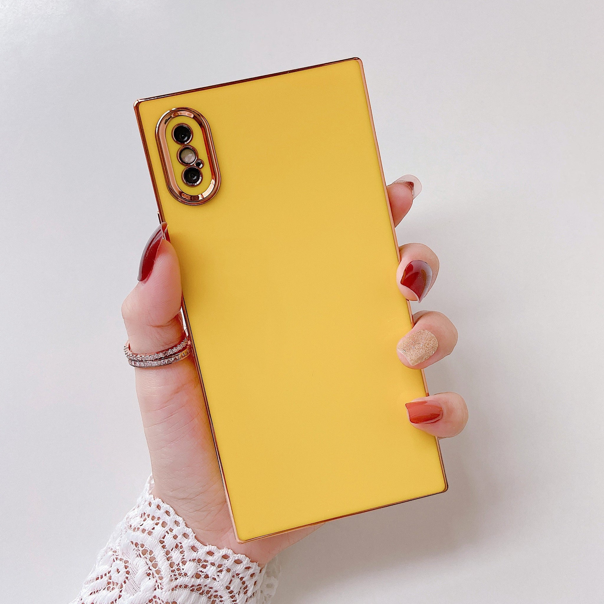 iPhone XS Max Case Square Plated Plain Color (Yellow)