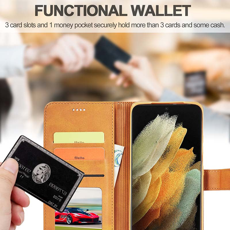 Caeouts Leather Wallet Flip Phone Case For Galaxy