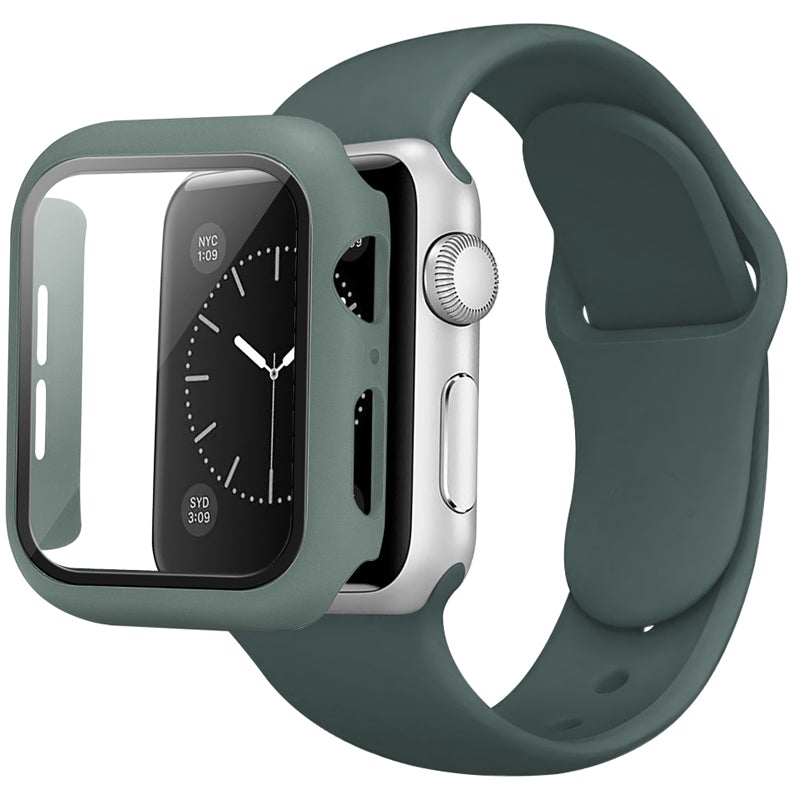 Apple Watch 9H Tempered Glass Screen Protective Case Cover with Pastel Colored Sports Watchband