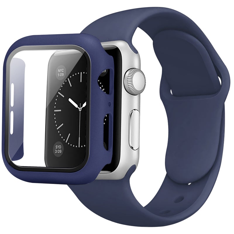 Apple Watch 9H Tempered Glass Screen Protective Case Cover with Pastel Colored Sports Watchband