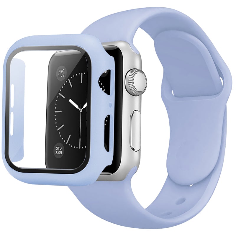 Apple Watch 9H Tempered Glass Screen Protective Case Cover with Pastel Colored Sports Watchband