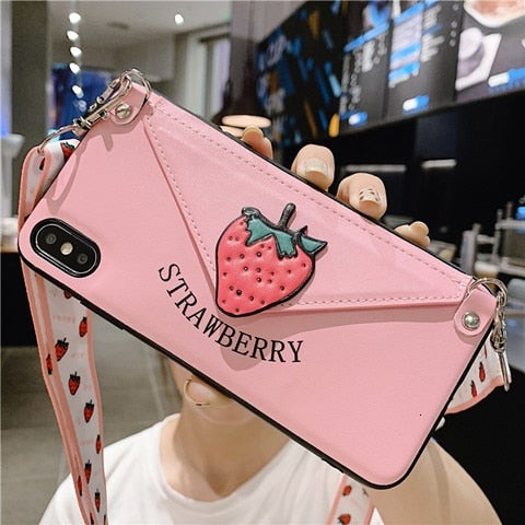 Avocado & Strawberry Wallet Phone Case with Body Sling