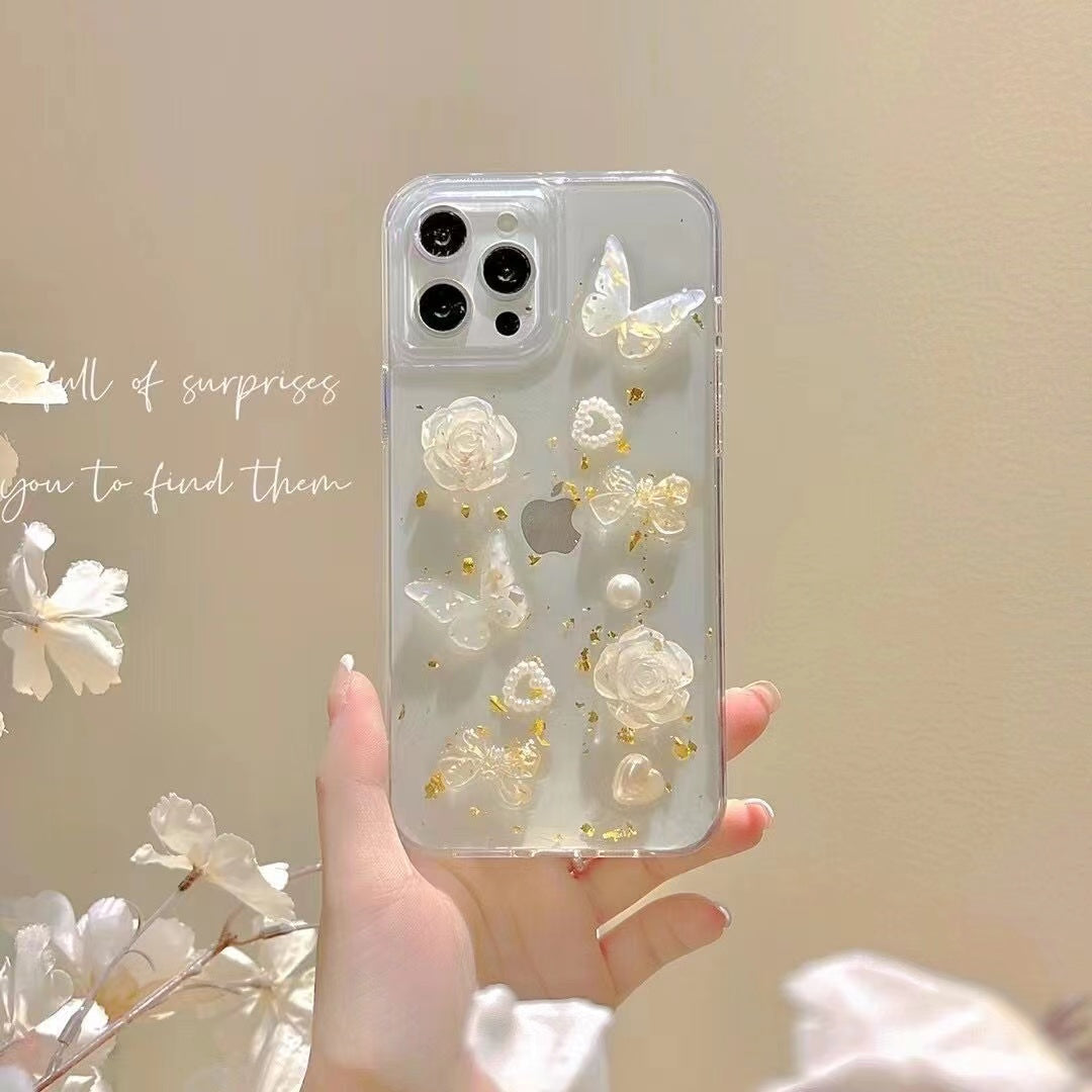Butterfly Rose Epoxy Transparent Phone Case