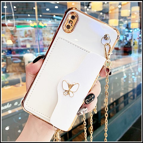 Butterfly Wallet Phone Case with Chain Strap