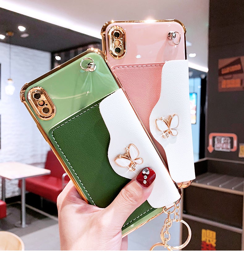Butterfly Wallet Phone Case with Chain Strap