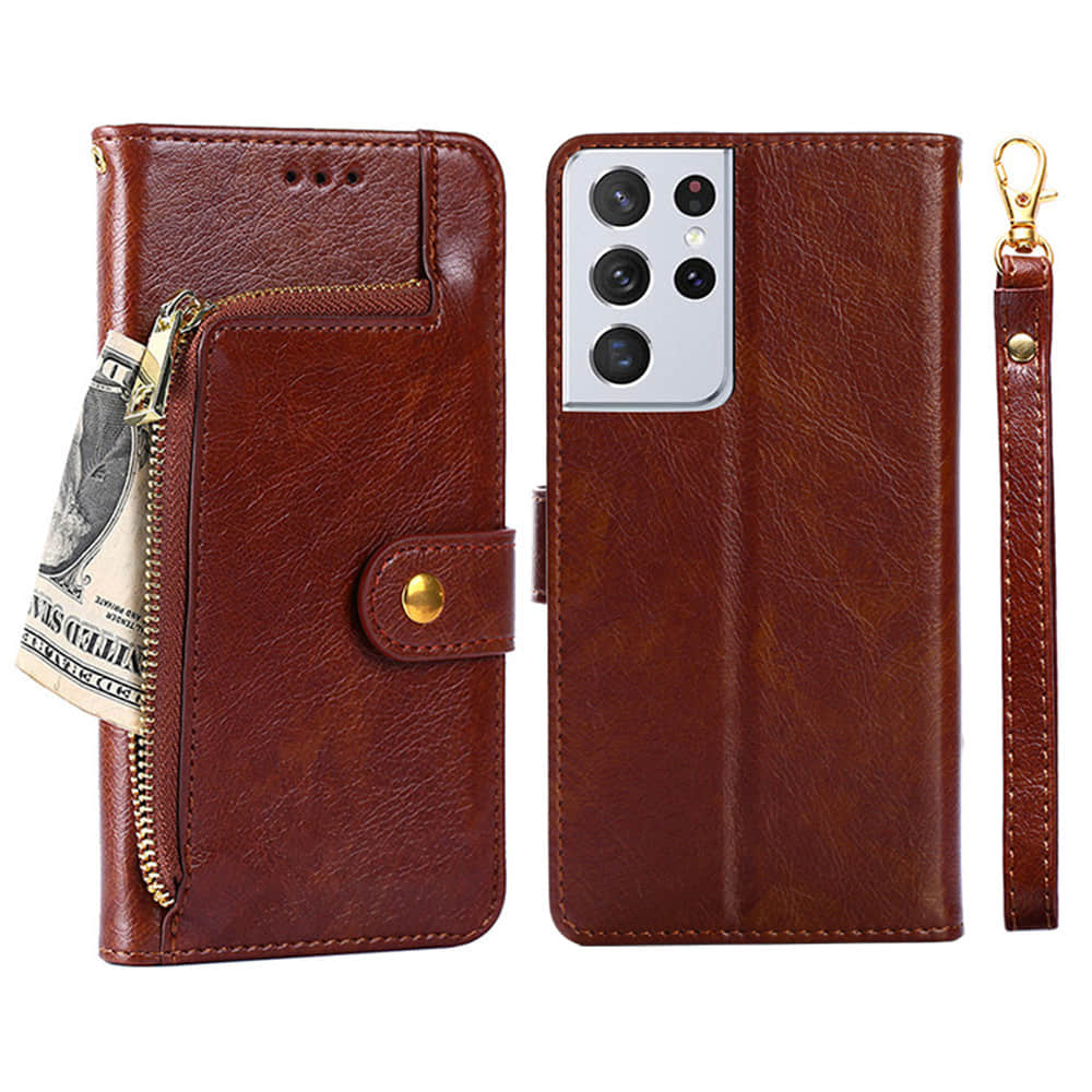 Caeouts Cardholder Case Zipper Wallet Leather Flip Phone Case for Galaxy