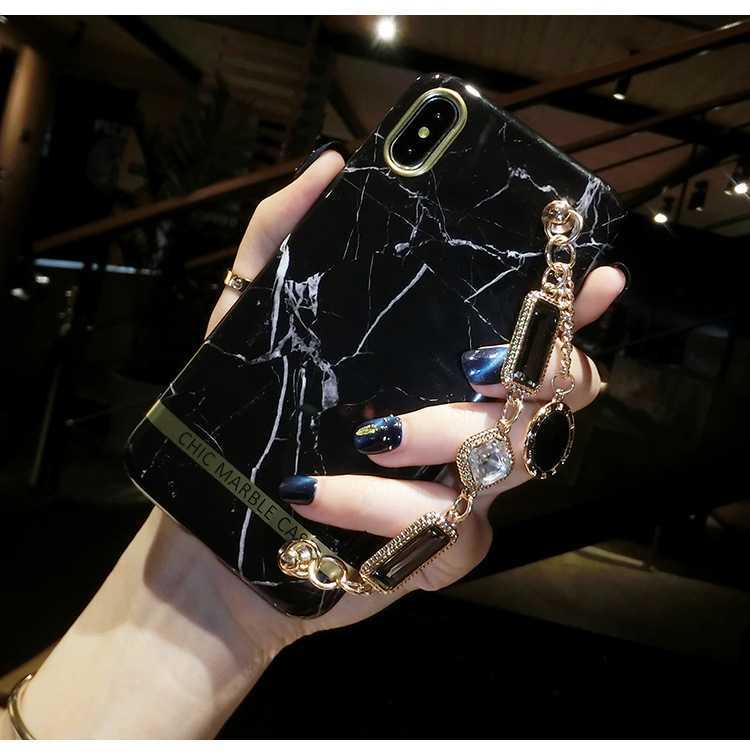 Chic Marble Phone Case with Diamond Hand Strap