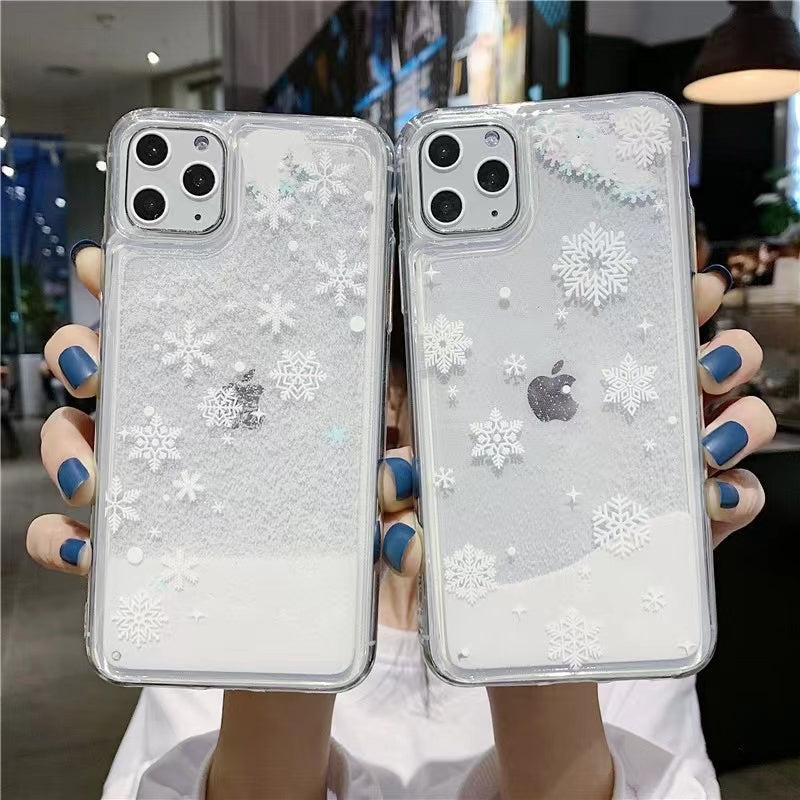 Christmas Snowflake Transparent Quicksand Phone Case
