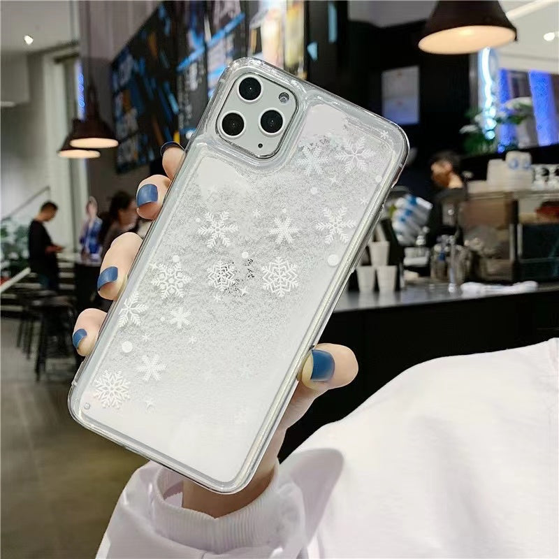Christmas Snowflake Transparent Quicksand Phone Case