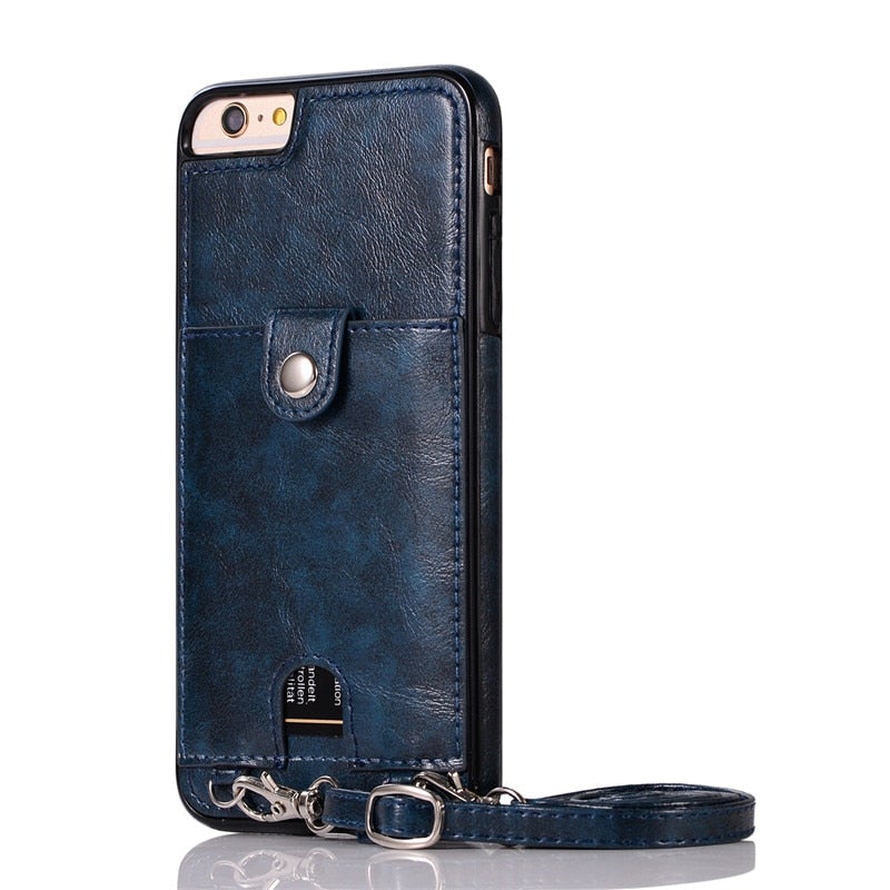 Classical Insert Card Wallet Phone Case with Crossbody Chain