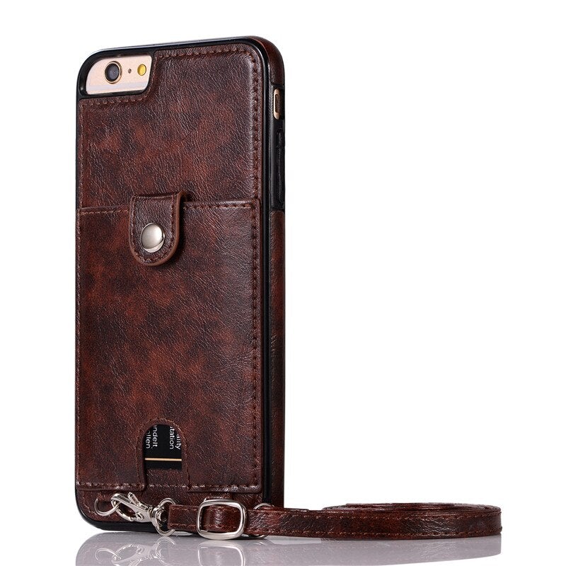Classical Insert Card Wallet Phone Case with Crossbody Chain