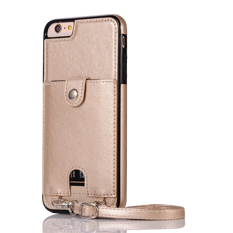 Classical Insert Card Wallet Phone Case with Crossbody Chain