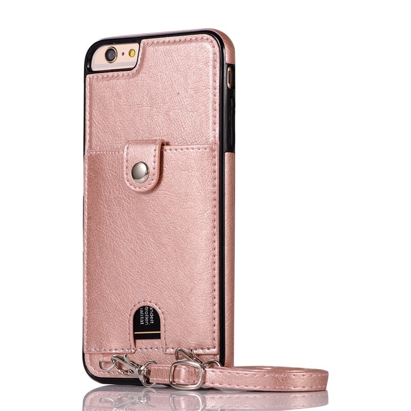 Classical Insert Card Wallet Phone Case with Crossbody Chain