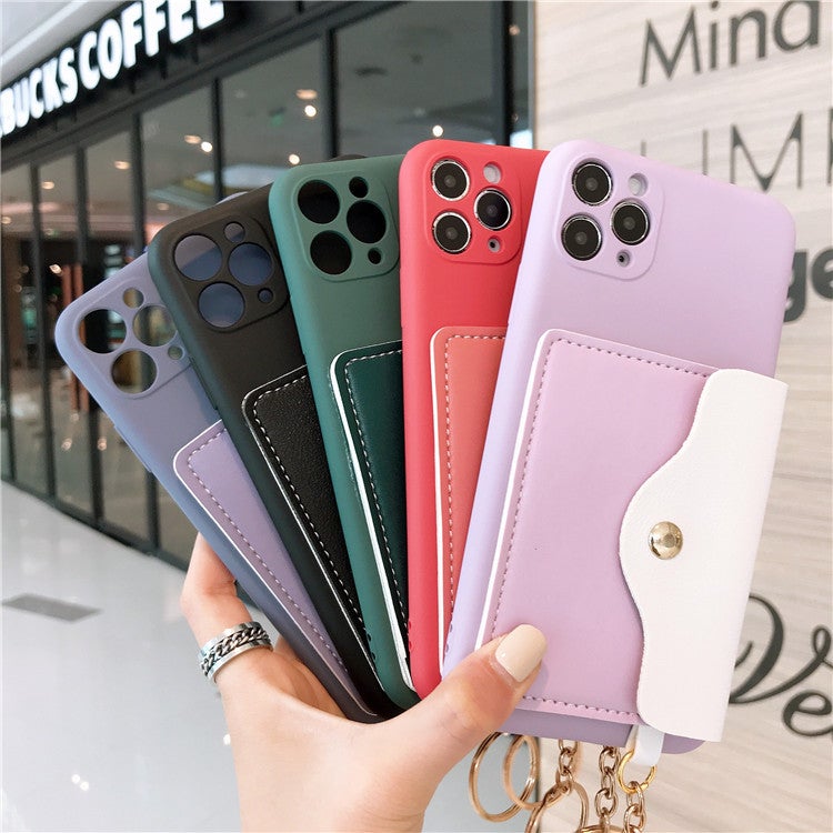 Color Block Coin Purse Soft Phone Case with Keychain
