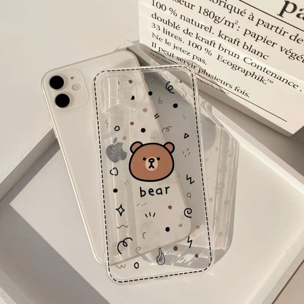 Cute Bear Graffiti Transparent Phone & AirPods Case