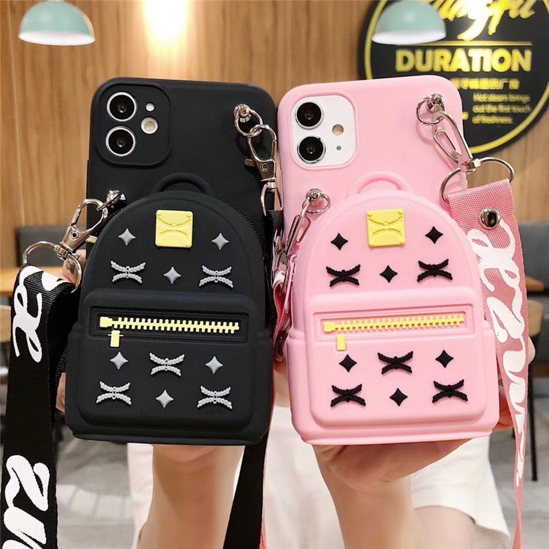 Cute Mini School Bag Phone Case with Crossbody Strap