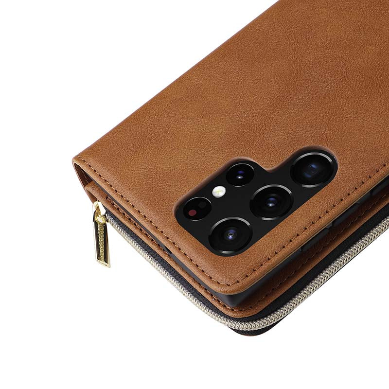 Caeouts Leather Phone Case Nine Card zipper Wallet Phone Case for Galaxy