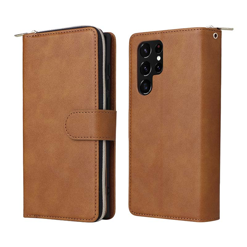 Caeouts Leather Phone Case Nine Card zipper Wallet Phone Case for Galaxy