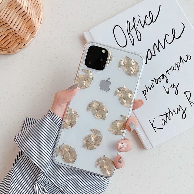 Gold Plated Leaves Pineapple Clear Phone Case