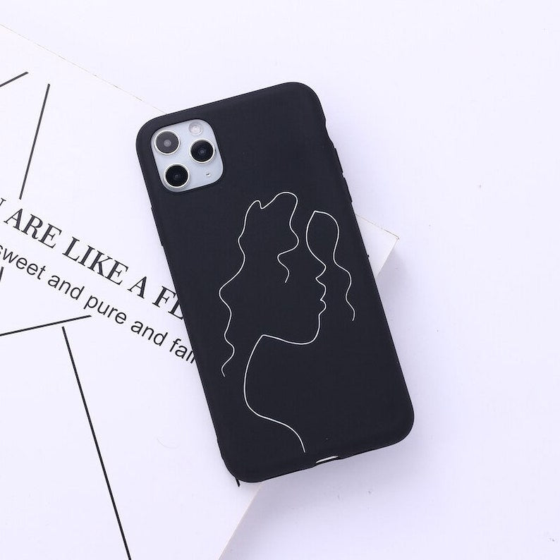 Modern Art Lines Painting Body Minimalist Black Silicone Cover Case