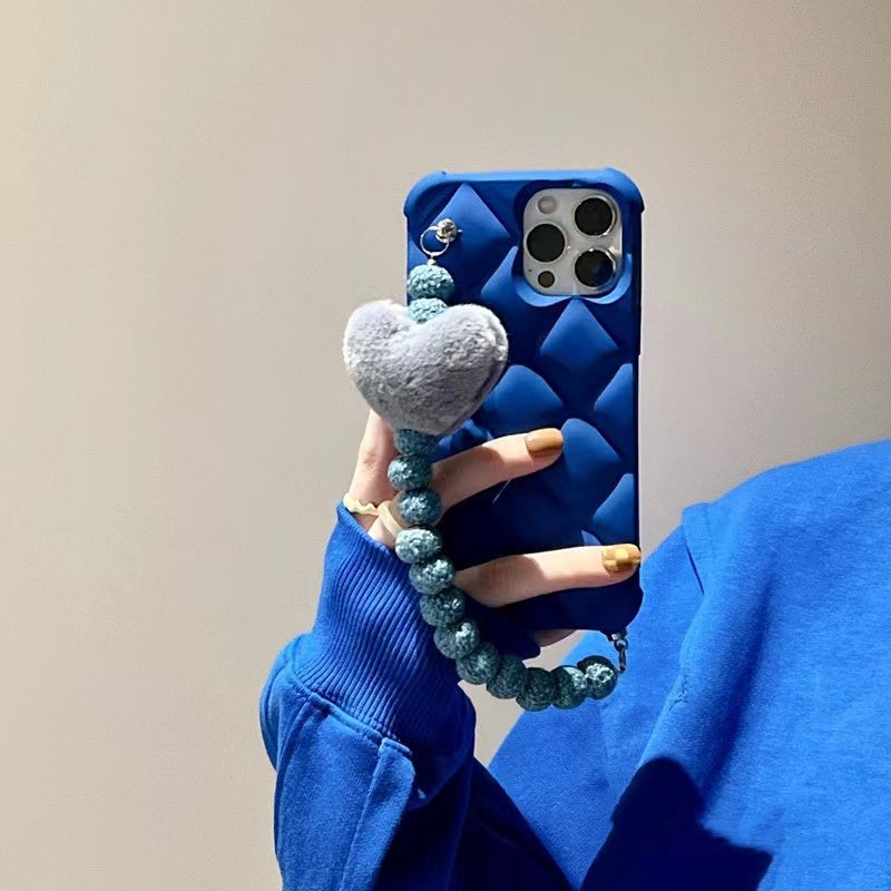 Klein Blue Lattice Phone Case with Heart Shape Hand Strap