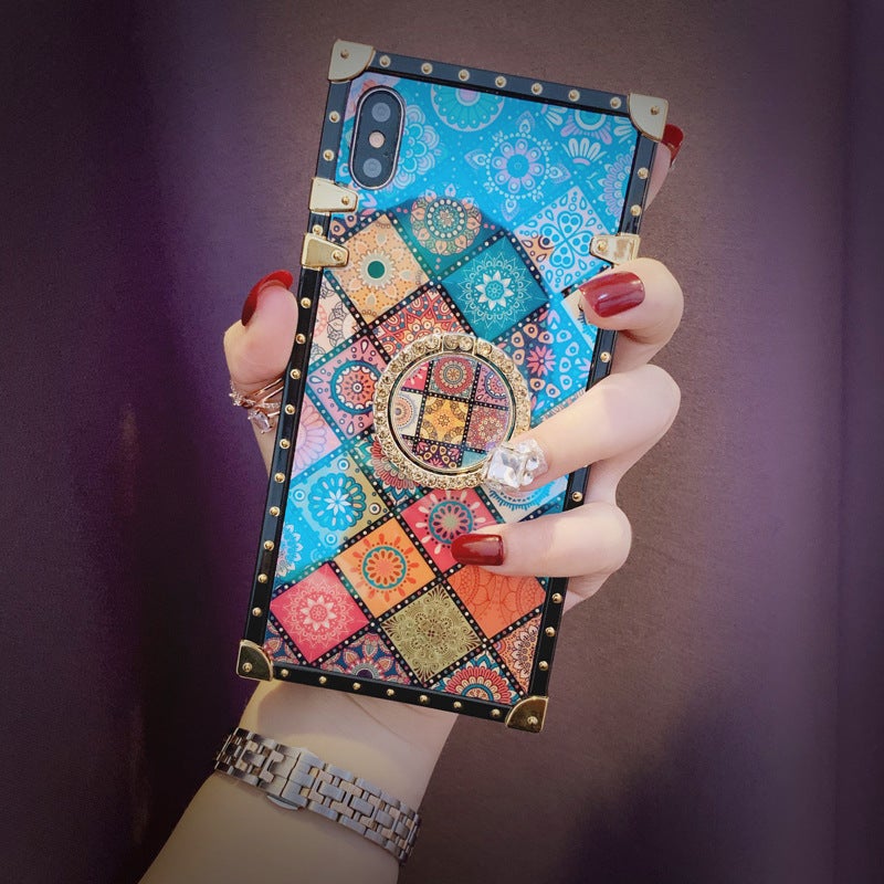 Laser Blue Light Retro Ethnic Style Phone Case with Ring