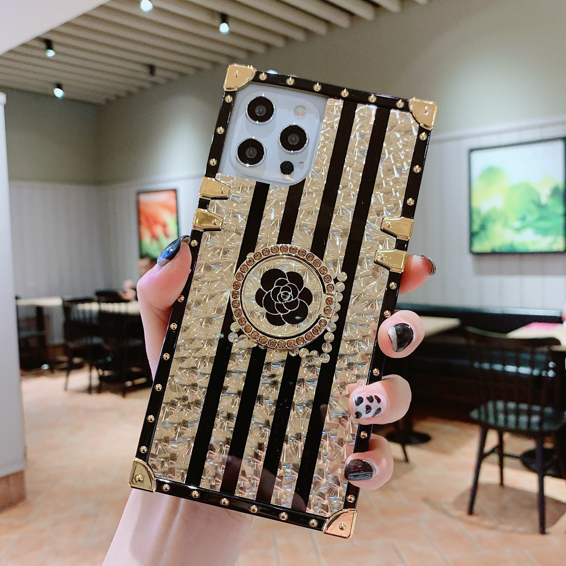 Luxury Bling Square Phone Case with Ring Holder