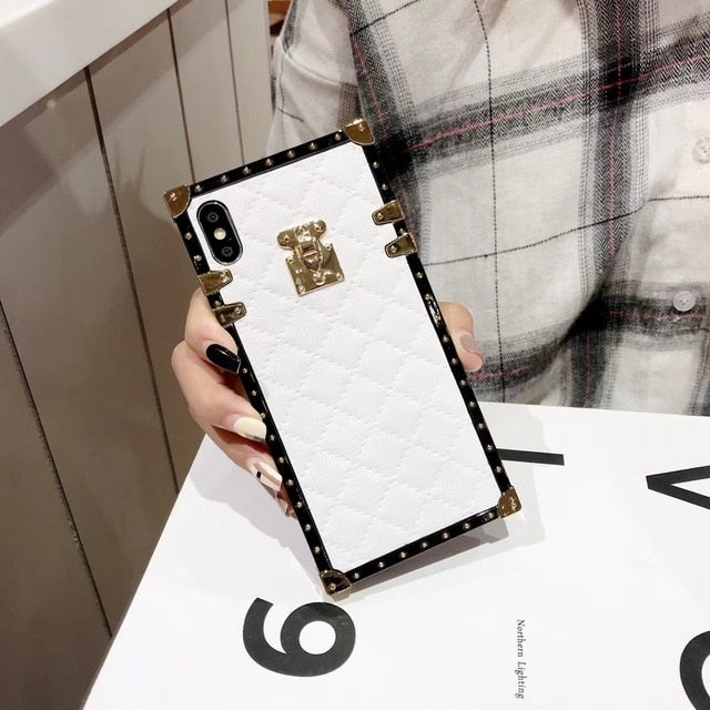 For iPhone 11 Pro XS Max XR Case Luxury Square Trunk Transparent