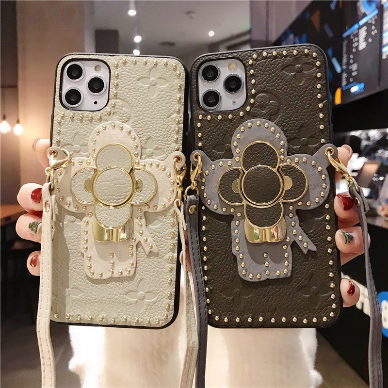 Luxury Leather Embossing Phone Case With Strap
