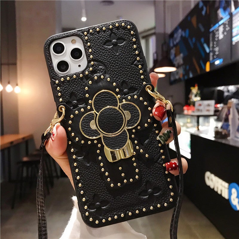 Luxury Leather Embossing Phone Case With Strap