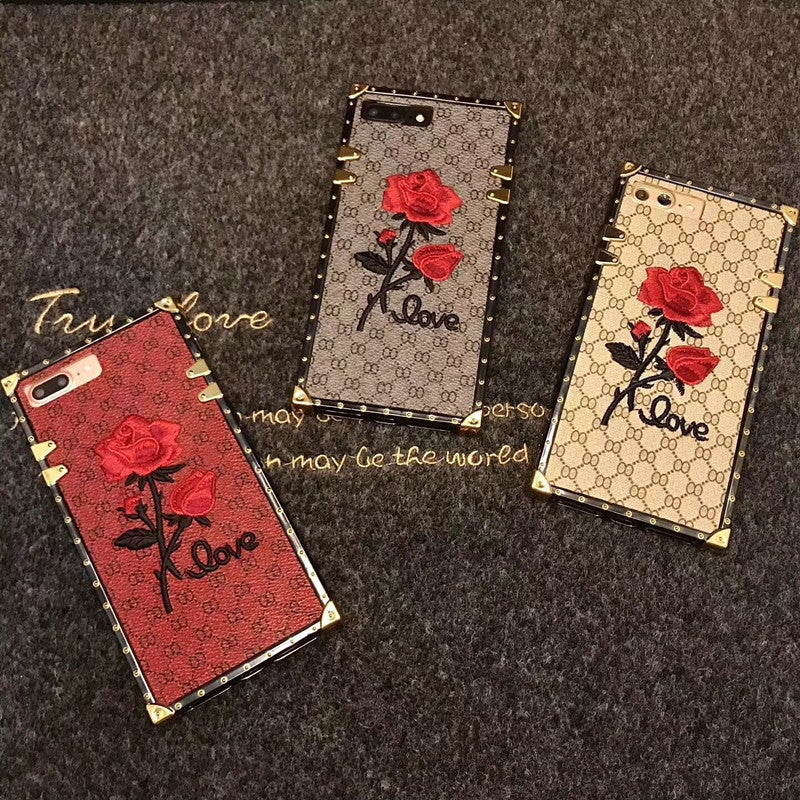 Luxury Leather Rose Embroidery With Strap Phone Case