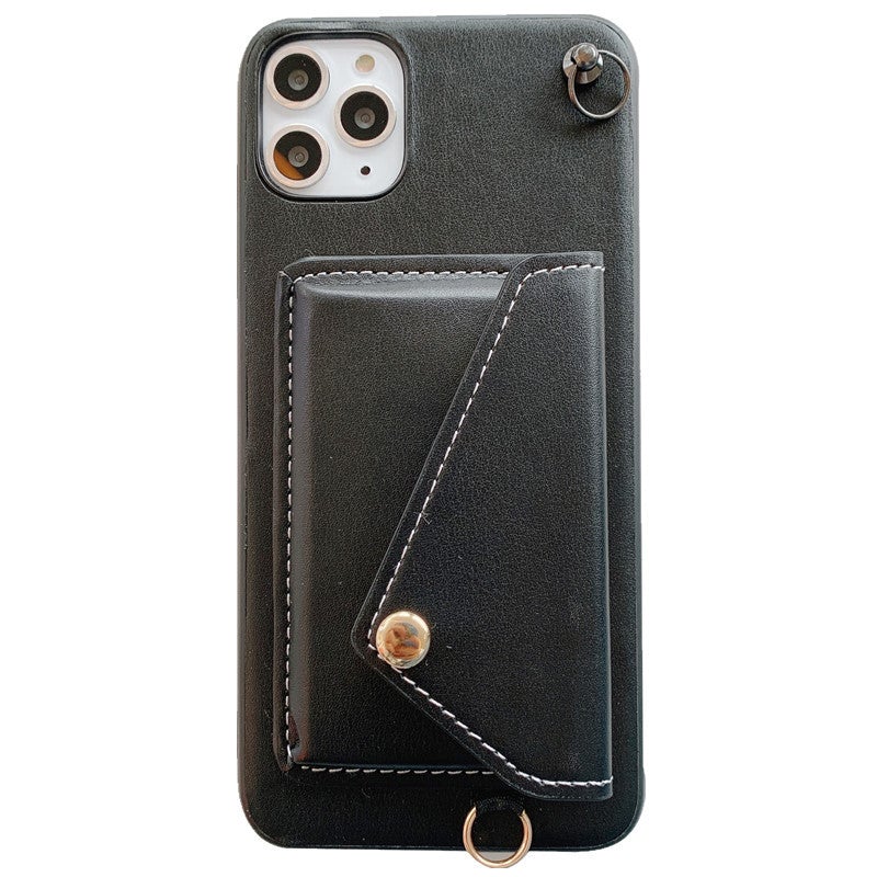 Luxury Leather Wallet Insert Card Phone Case with Strap