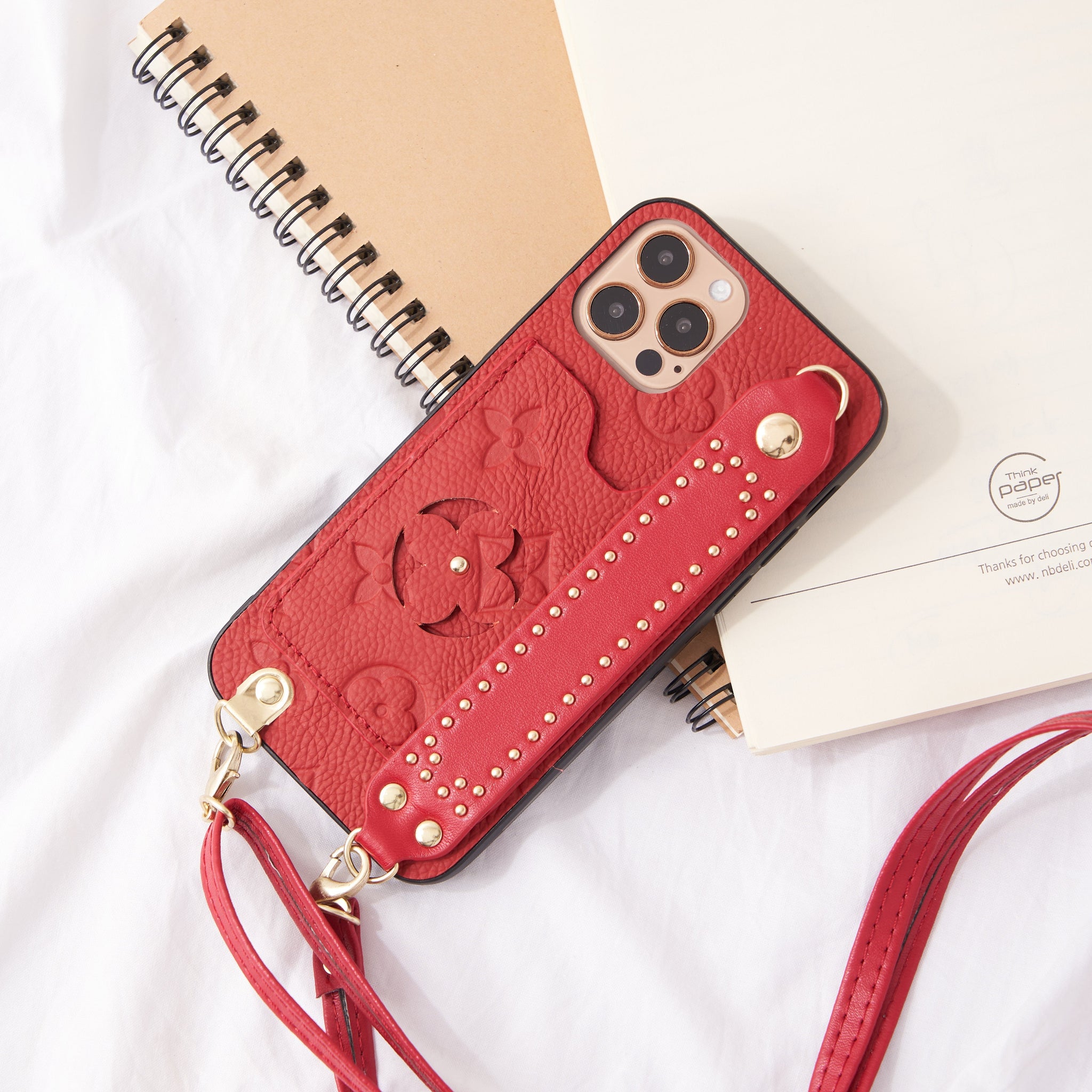Luxurious leather cross-body insert card holder for iPhone