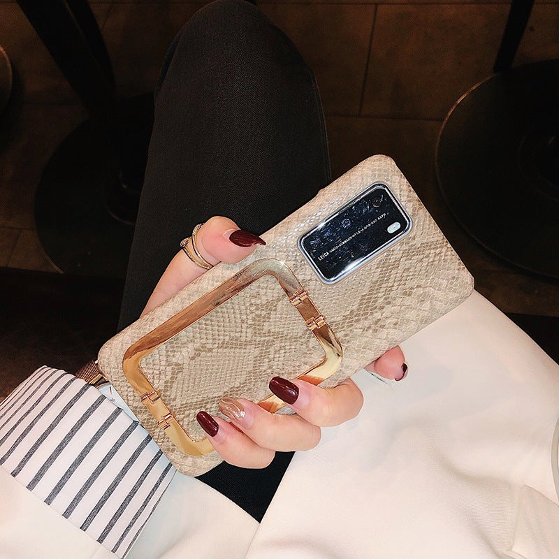 Luxury Vintage Snake Skin Prints with Metal Holder Phone Case