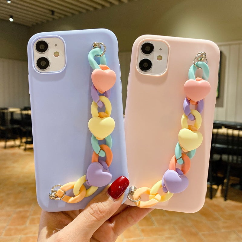 Macaron Color Heart Chain Bracelet Phone Case