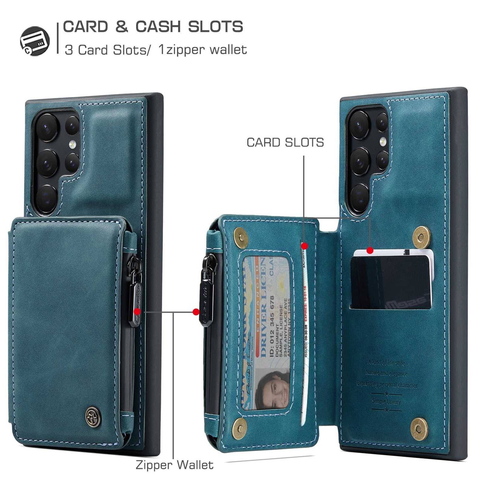 Caeouts Zipper Cardholder Wallet Phone Case