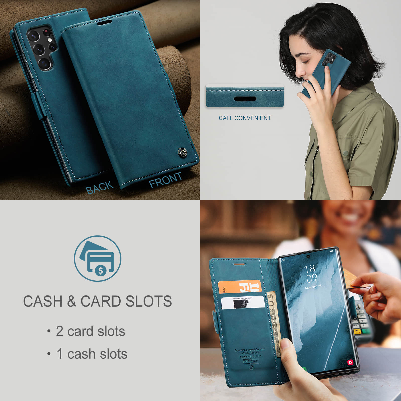 Caeouts Retro Wallet Case Blue