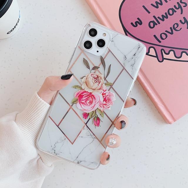 Marble Electroplated Flowers Case