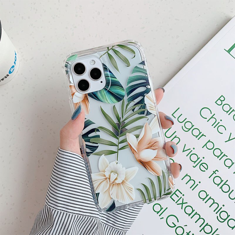 Clear Shockproof Leaf/ Flower Design Phone Case
